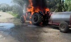 Alevlere teslim olan traktörde🚜yaşanan patlama