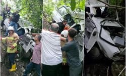 Yayla yolunda uçurumdan uçan otomobil hurdaya döndü: 2 yaralı