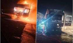Seyir halindeki tır alevlere teslim oldu
