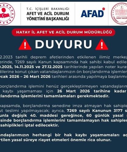 Hatay AFAD’dan Hak Sahiplerine Son Çağrı