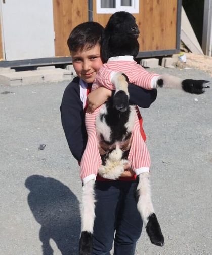 'Boncuk' kuzu, elbisesi ve biberonuyla ilgi odağı oldu