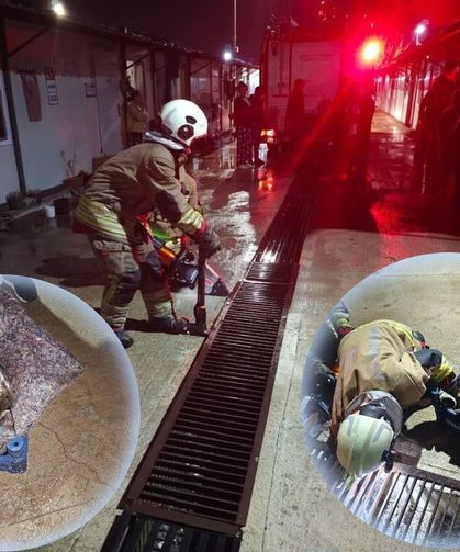 Su giderine yavrulayan anne kedi ve yavrularını itfaiye kurtardı
