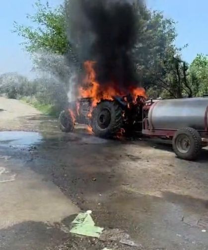 Alevlere teslim olan traktörde🚜yaşanan patlama