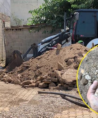 Kepçeyle kazı yapılırken mozaik bulundu