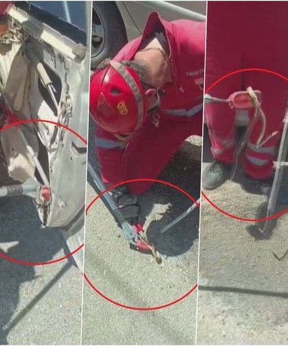 Aracına binerken fark ettiği yılanı itfaiye ekipleri yakaladı