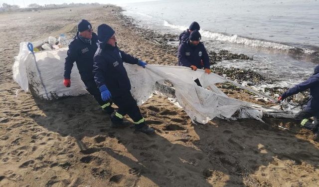 Samandağ sahilinden torbalarca çöp toplandı
