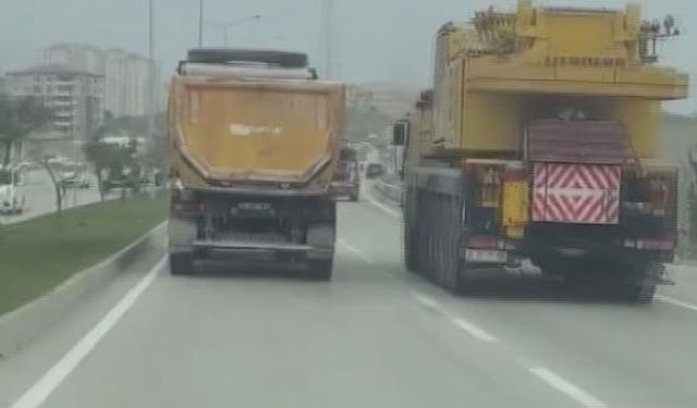 100 kilometre hızla ilerleyen hafriyat kamyonu hayrete düşürdü