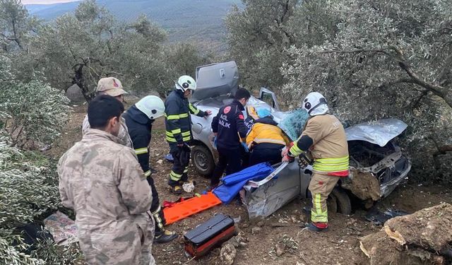 Zeytinliğe uçan otomobilin sürücüsü yaralandı