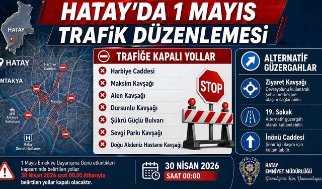 Hatay'da 1 Mayıs nedeniyle kritik yollar trafiğe kapatılıyor