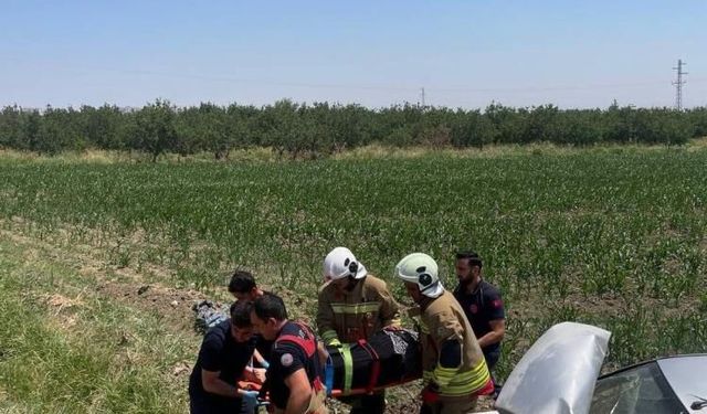 Tarlaya uçan otomobilin sürücüsü yaralandı
