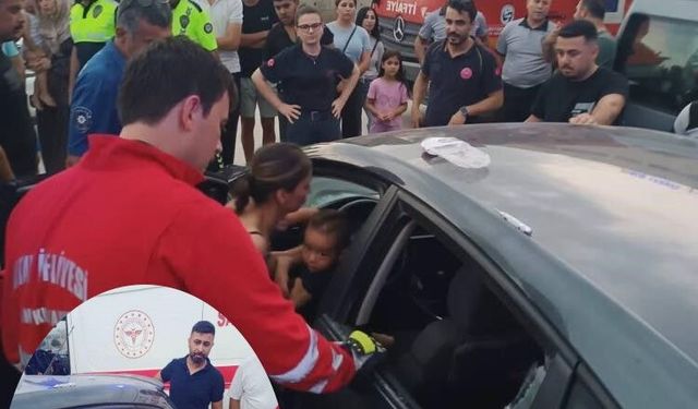 Araçta kilitli kalan çocuk camın kırılmasıyla kurtarıldı