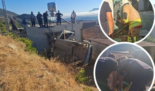 Belen’de hafif ticari araç evin bahçesine uçtu