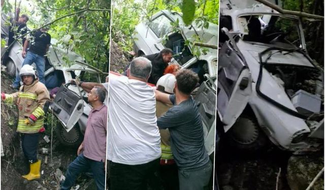 Yayla yolunda uçurumdan uçan otomobil hurdaya döndü: 2 yaralı