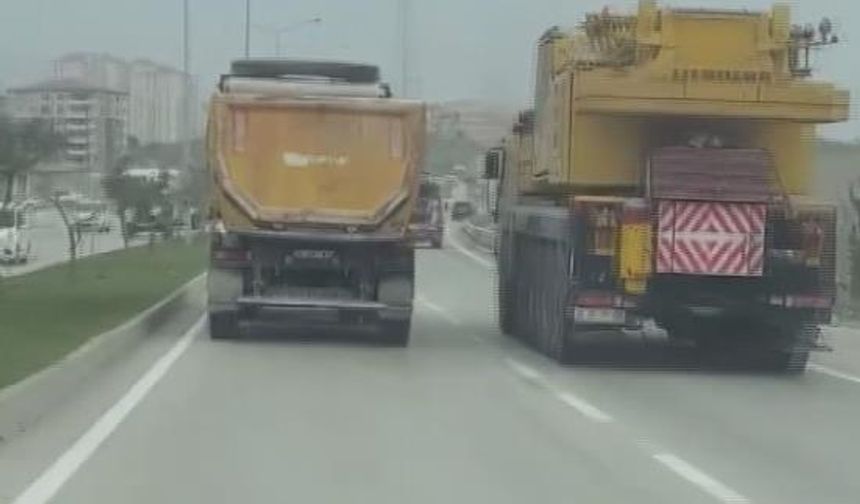 100 kilometre hızla ilerleyen hafriyat kamyonu hayrete düşürdü