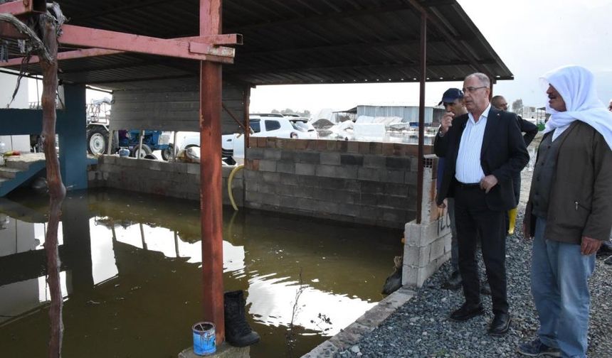 Başkan Yapar, aşırı yağışla birlikte sular altında kalan Aşağıoba Mahallesi'nde incelemelerde bulundu