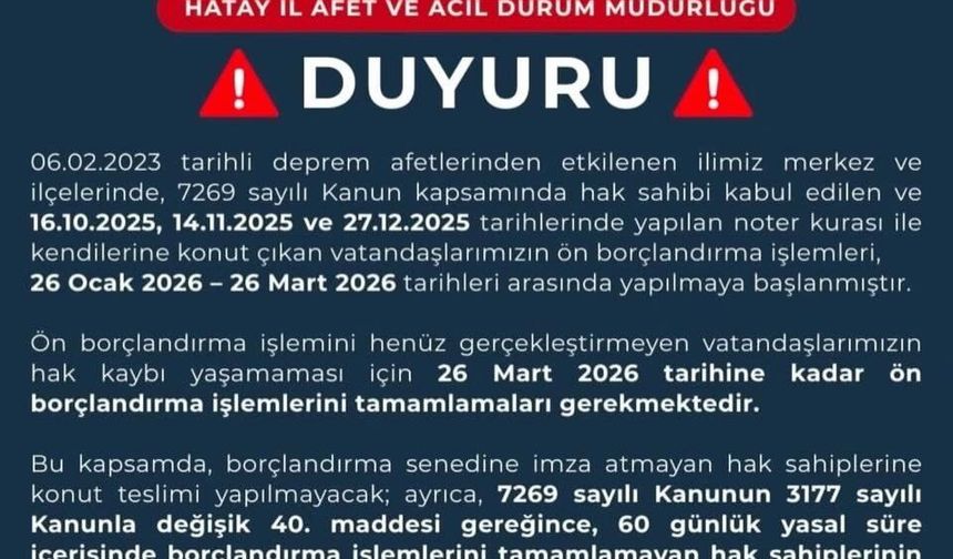 Hatay AFAD’dan Hak Sahiplerine Son Çağrı