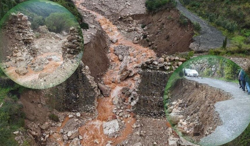 Aşırı yağışla birlikte derenin artan debisi köprüyü yıktı, yolda çökmeye neden oldu