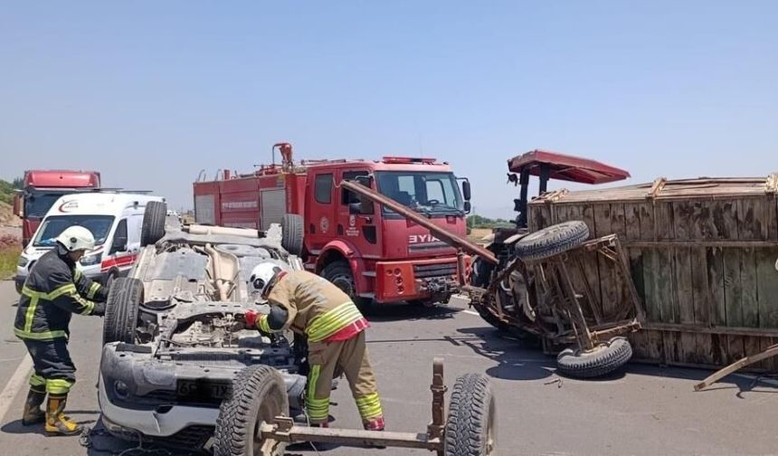 Traktörle çarpışan otomobil takla attı: 2 yaralı