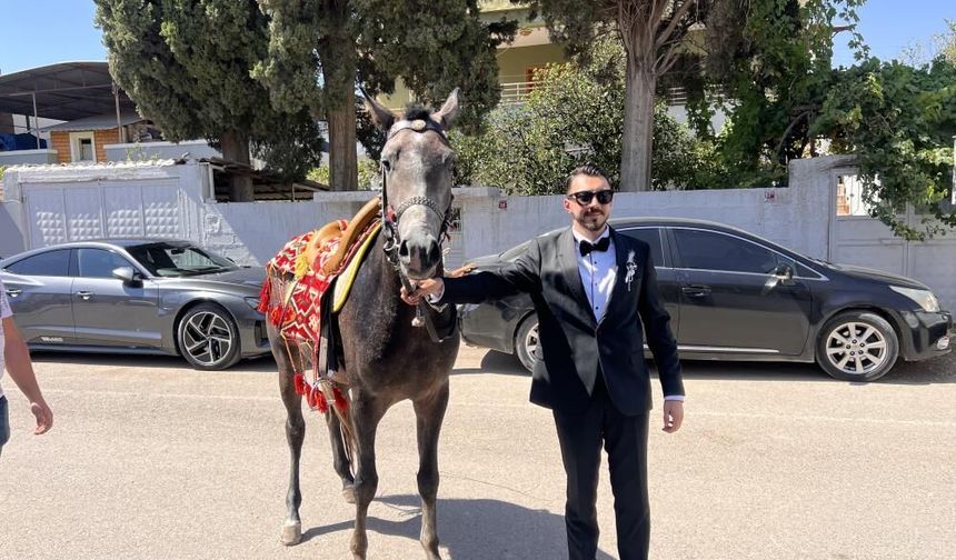 Atla gelin almaya giden damadın planını trafik bozdu