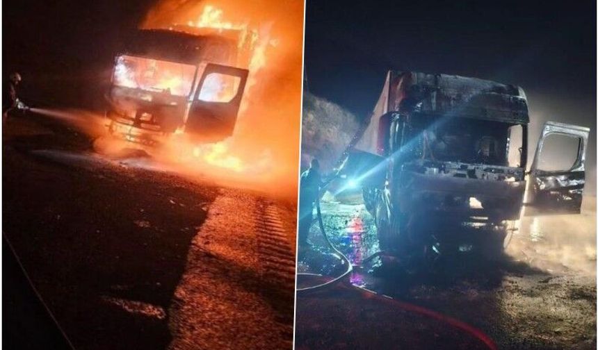 Seyir halindeki tır alevlere teslim oldu