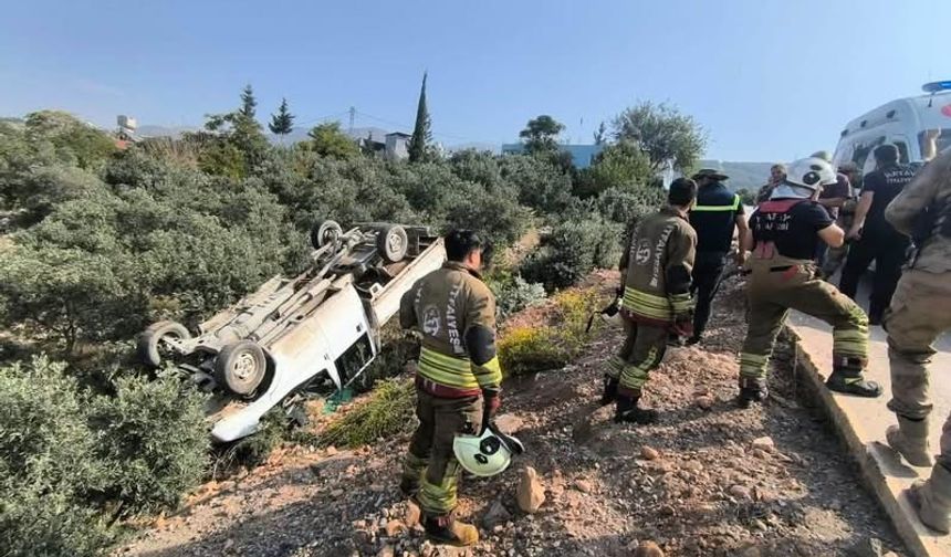 Zeytinliğe uçan kamyonetin sürücüsü yaralandı