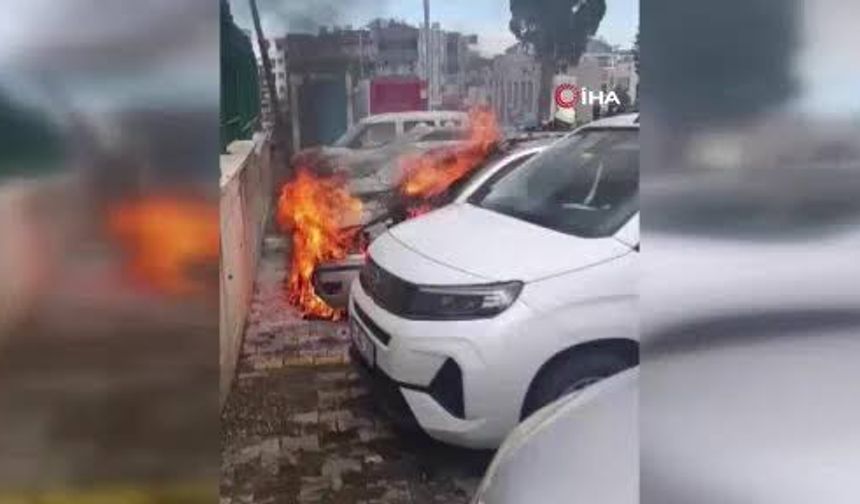 Hastane otoparkında korku dolu anlar, otomobil alevlere teslim oldu
